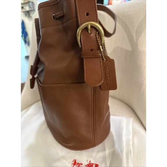 Vintage Coach 4151 Cowhide Drawstring Bucket Bag Brown Soft Leather Crossbody - Picture 5 of 12